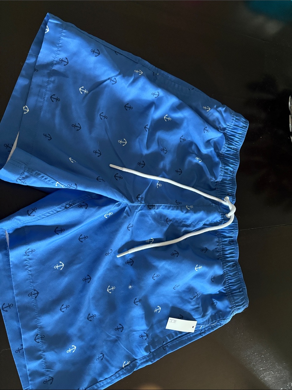 New with tags Men's Blue Anchor Print Swim Shorts with Drawstring
